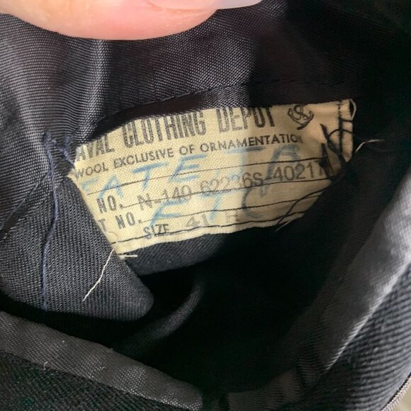 Vintage 40s WWII US Navy Uniform Trench Coat Size 41 Black Wool Unlined Belted - Picture 7 of 7